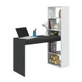 Double White and Grey Effect Computer Desk Table with Bookcase - 3220
