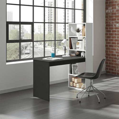 Double White and Grey Effect Computer Desk Table with Bookcase - 3220