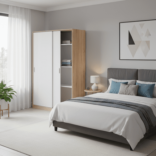 Durham Artic White and Oak Effect Small Narrow Sliding 2 Door Wardrobe 120cm Wide - 3208