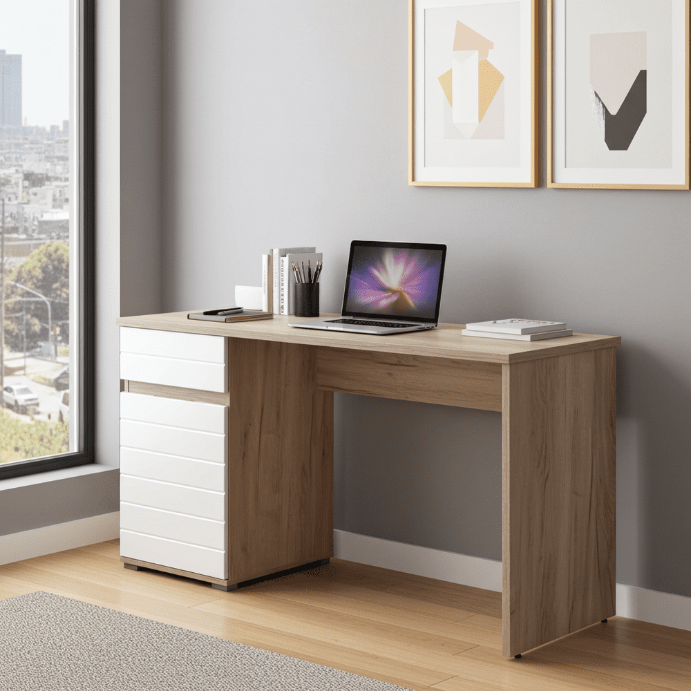 Elano Oak and White Gloss Desk - 11008650