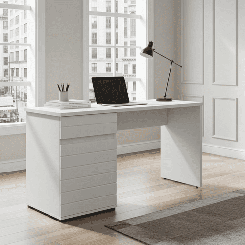 Elano White Gloss Computer Desk With Drawers - 11011771