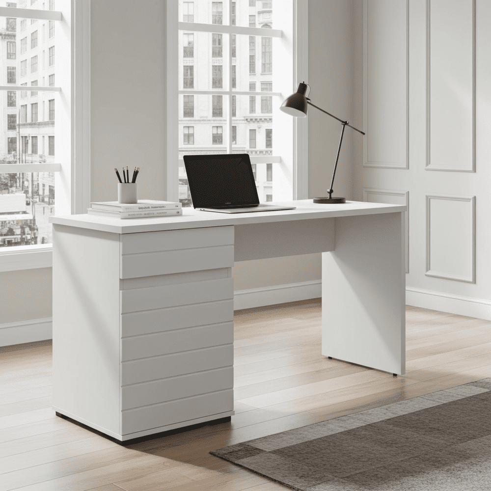 Elano White Gloss Computer Desk With Drawers - 11011771