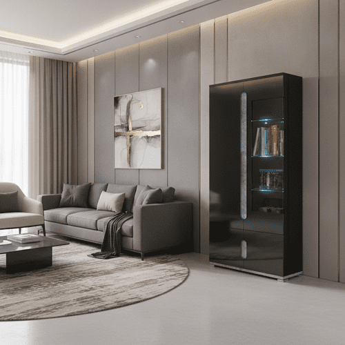 Elise Black High Gloss And Grey 1 Glass Door Display Cabinet T22 - 3017