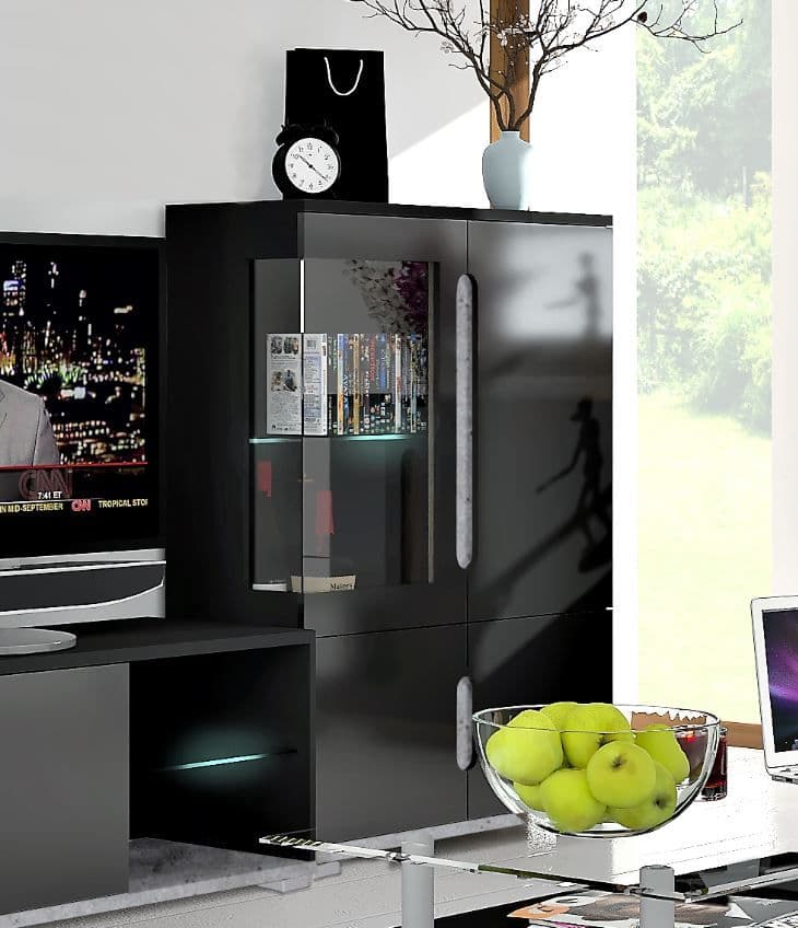 Elise Black High Gloss And Grey Low Display Cabinet T12 - 3025