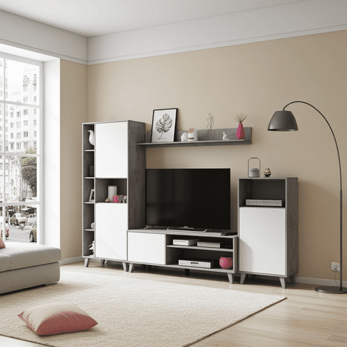 Eriksen White And Concrete Grey Effect Large TV Entertainment Wall Unit Cabinet - 3218