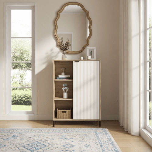 Evandria Grey Oak Effect Cashmere Slatted Short Sideboard -  11013843