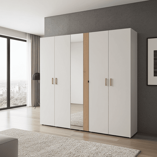 Granada Cashmere And Artisan Oak Effect Mirrored 5 Door Wardrobe - 11013695