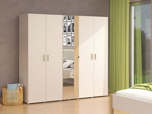 Granada Cashmere And Artisan Oak Effect Mirrored 5 Door Wardrobe - 3412