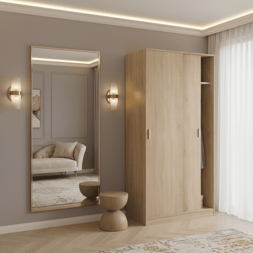 Hansen Canadian Oak Effect Small Narrow Sliding 2 Door Wardrobe - 3211