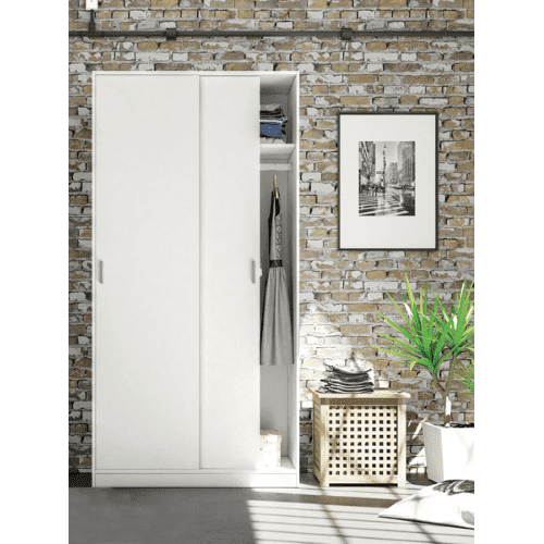 Hansen White Small Narrow Sliding 2 Door Wardrobe - 3207