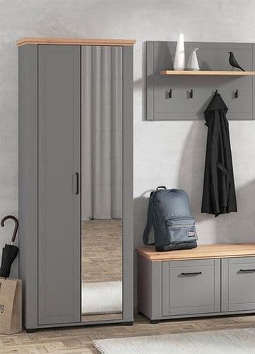 Havertz Grey And Artisan Oak Slim Narrow Shallow Depth Mirrored Wardrobe - 3265