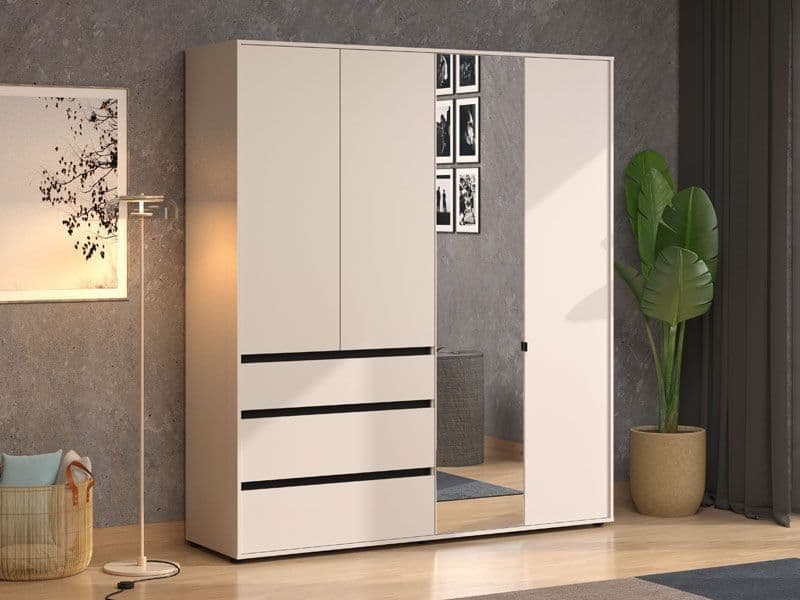 Kyoto Cashmere 4 Door 3 Drawer Mirrored Wardrobe - 11014287