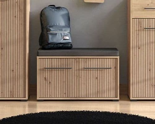 Lazlo Slatted Artisan Oak Effect Hallway Storage Bench - 3465