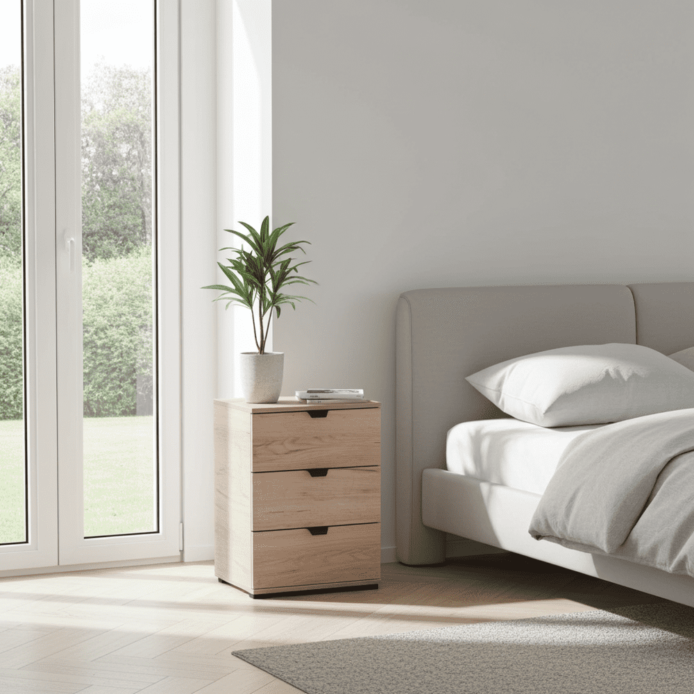 Limone Oak Effect 3 Drawer Bedside Table - 11008315