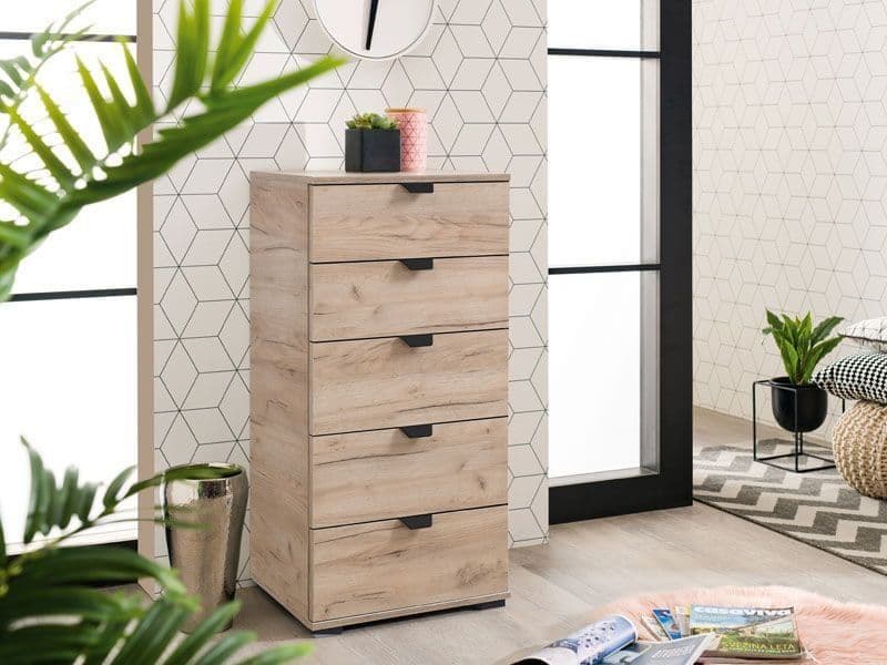 Limone Oak Effect Narrow 5 Drawer Chest - 3410