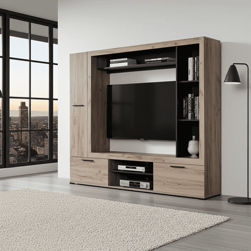 Lucerne Grey Oak Effect And Black Entertaiment Unit Wall TV Cabinet - 11014757