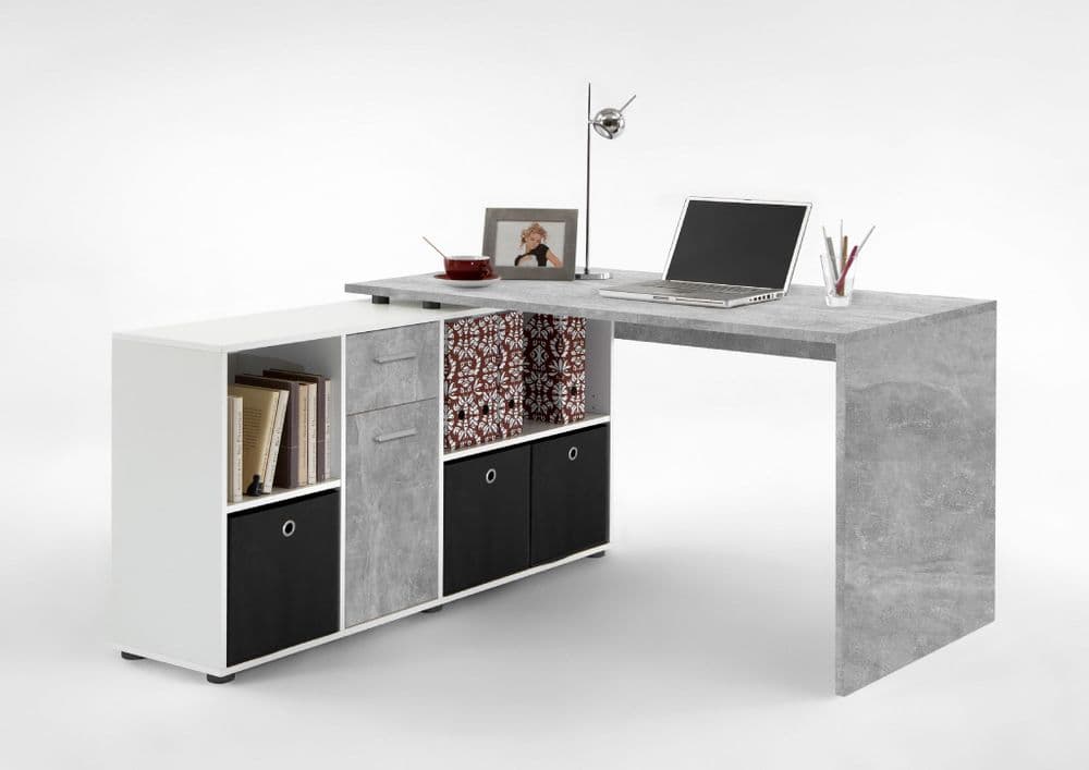 Luiz Concrete Grey and White Corner Desk - 2644
