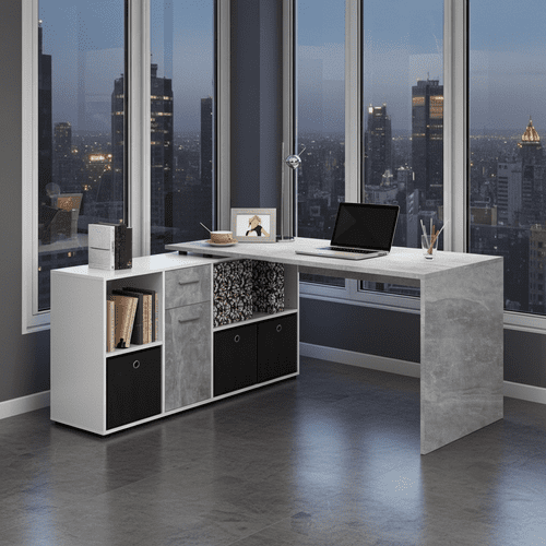 Luiz Concrete Grey and White Corner Desk - 2644