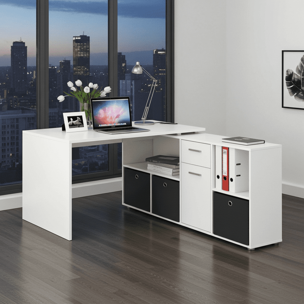 Luiz White Flexi Corner Office Desk - 2562