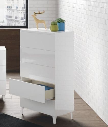 Madrid White Gloss Tall Chest Of Drawers - 2429