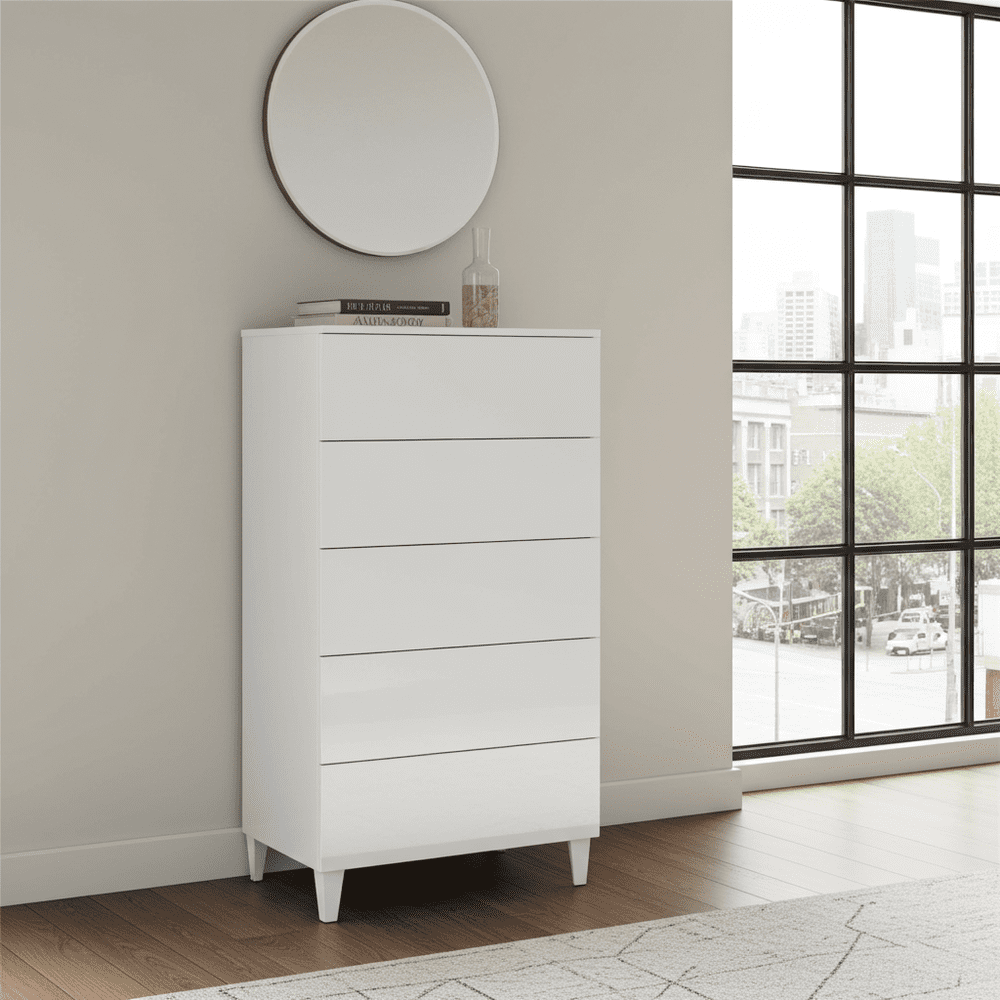 Madrid White Gloss Tall Chest Of Drawers - 2429