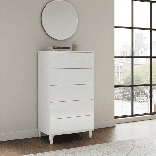 Madrid White Gloss Tall Chest Of Drawers - 2429