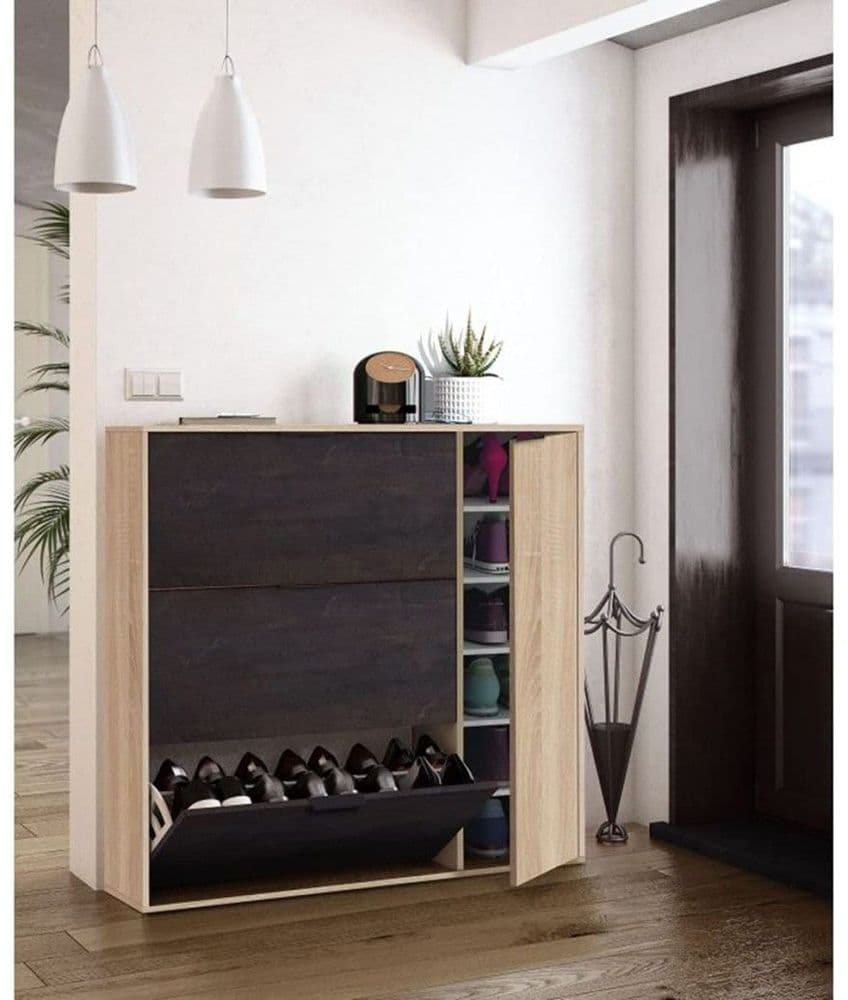 Marcos Oak Effect And Oxido Dark Brown Shoe Cabinet with 4 Doors - 3232
