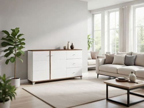 Merlot White Gloss And Warm Oak Effect Sideboard - 11012059