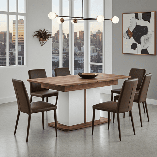 Merlot White Gloss And Warm Oak Extending Dining Table - 11012067