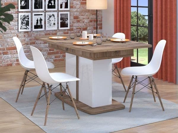Merlot White Gloss And Warm Oak Extending Dining Table - 3440