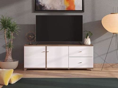 Merlot White Gloss And Warm Oak TV Unit Cabinet - 11012060
