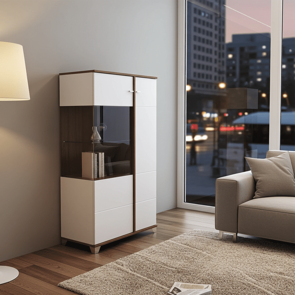 Merlot White Gloss Oak Effect Low Display Cabinet 11012063