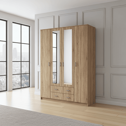 Miami Sonoma Oak Effect 4 Door 2 Drawer Wardrobe - 11008719