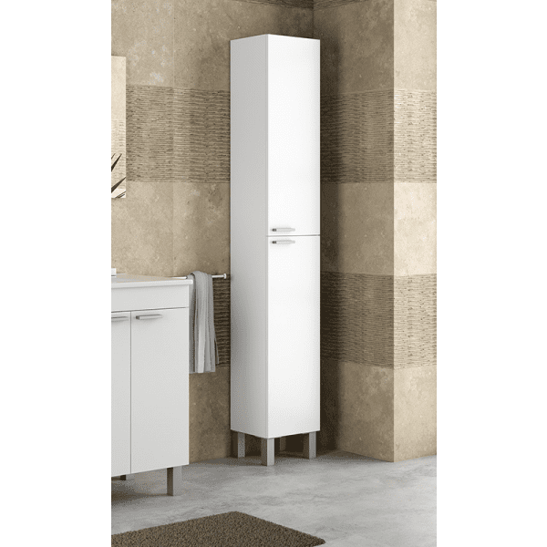 Milano Tall Narrow Bathroom Cupboard White Gloss - 2480