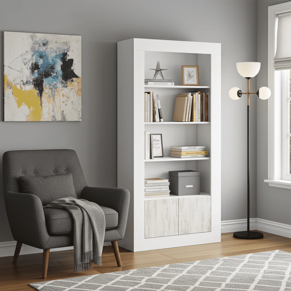 Montreal White And Wood Effect Tall Bookcase – 3076