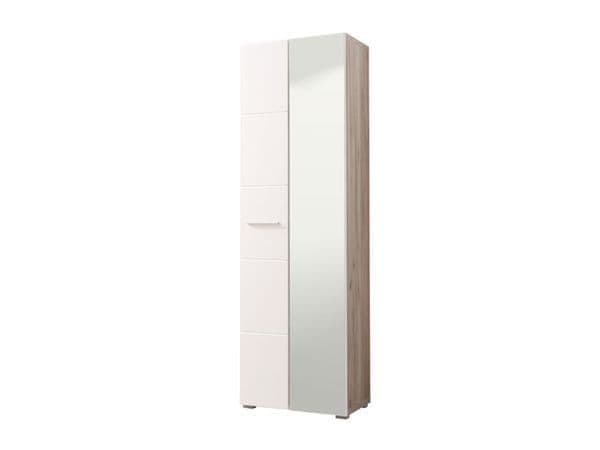 Myra White Gloss And Oak Effect Mirrored Narrow Wardrobe - 11008560