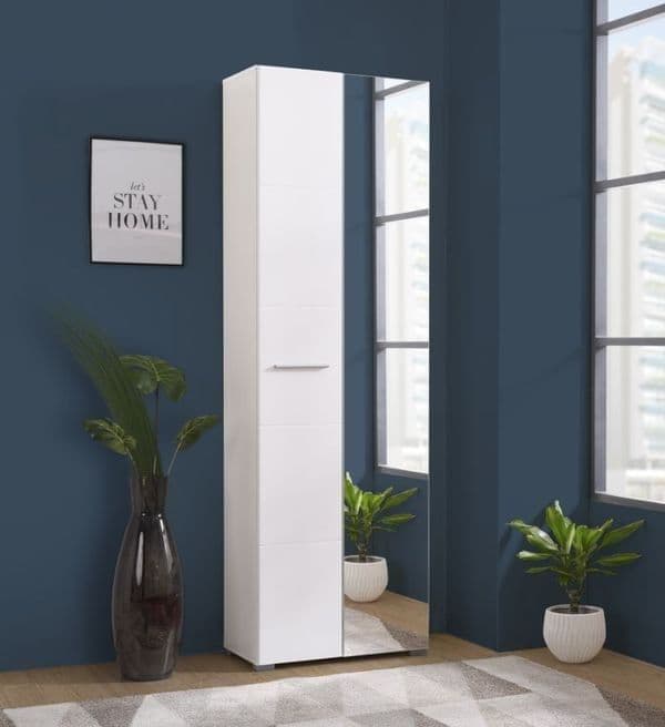 Myra White Mirrored Narrow Wardrobe - 11008561
