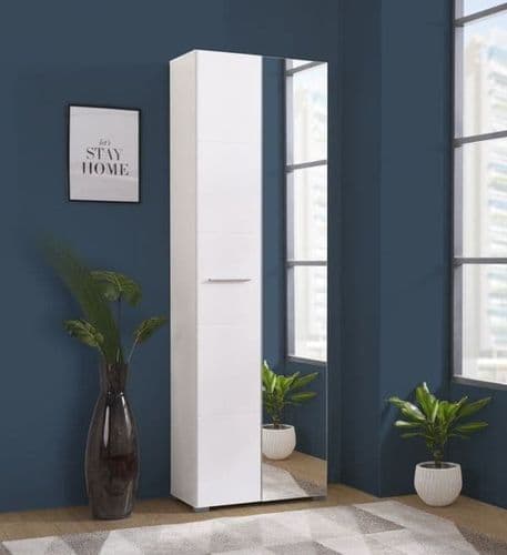 Myra White Mirrored Narrow Wardrobe - 3050
