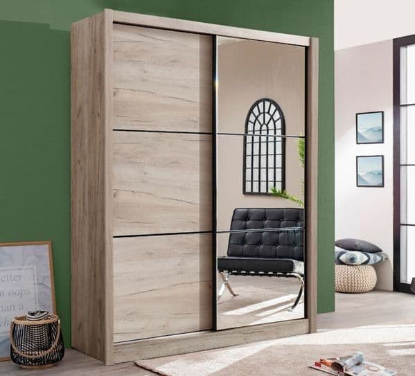 Navara Oak Effect Sliding Door Wardrobe 166cm - 3085