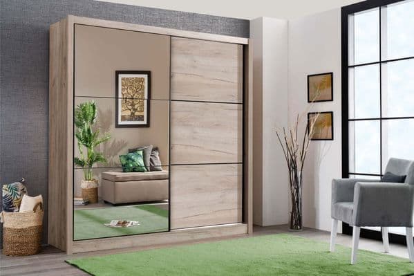 Navara Oak Effect Sliding Door Wardrobe 215cm - 3086