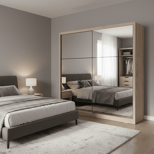 Nevada Artisan Oak Effect Full Mirrored Sliding Door Wardrobe - 11008348