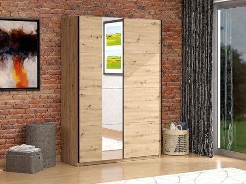 Noah Oak Effect Sliding Wardrobe With Mirror - 3408