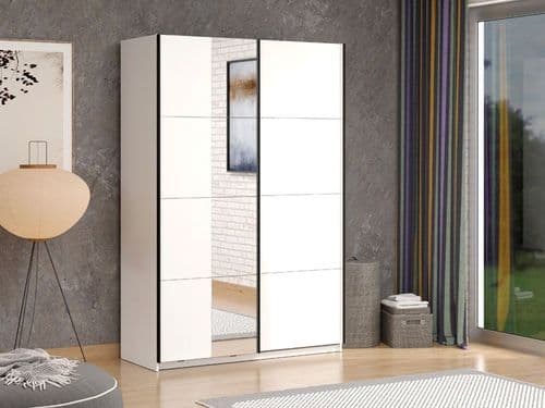 Noah White Sliding Wardrobe With Mirror - 3407