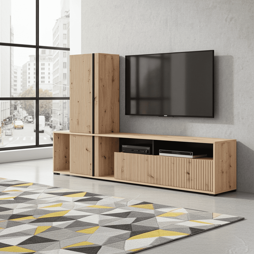 Norrvik Artisan Oak Effect Slatted TV Entertainment Unit - 11013496