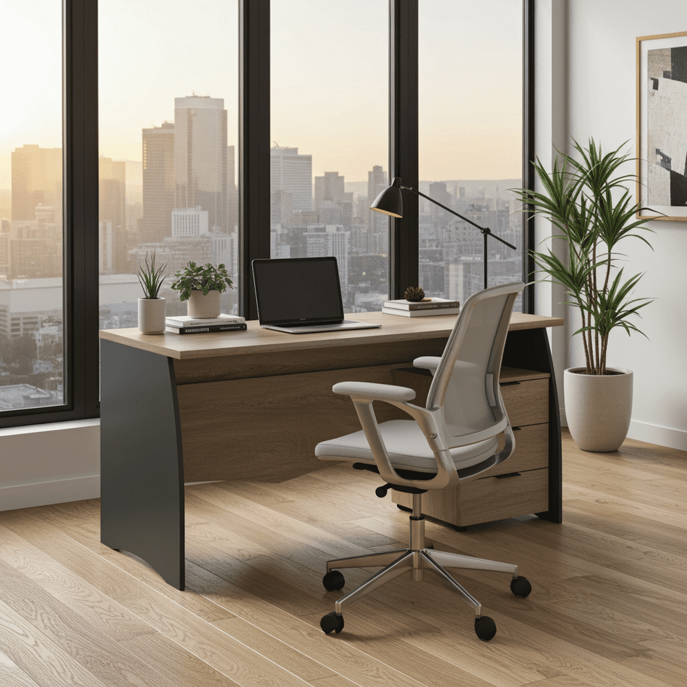 Oris Oak and Grey Large Desk With Drawers - 3121
