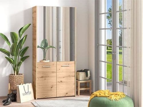 Osaka Oak Effect Mirrored Door 50 Pair Large Shoe Cabinet Cupboard - 11011489