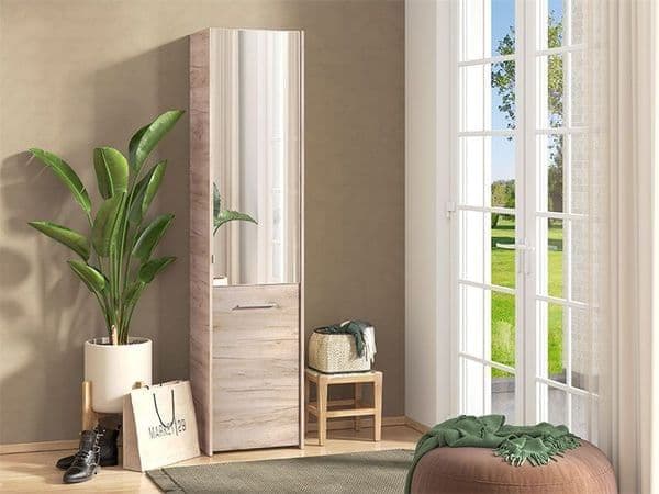 Osaka Oak Effect Tall Slim Shoe Cabinet Cupboard - 11011486