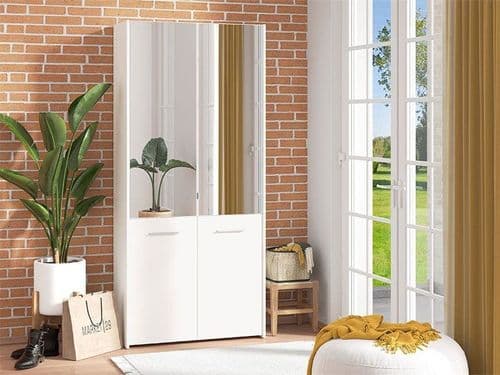 Osaka White Mirrored Large 50 Pair Shoe Cabinet Cupboard - 11011487