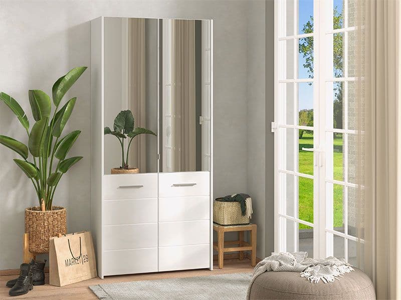 Osaka White Mirrored Large 50 Pair Shoe Cabinet Cupboard - 11011487