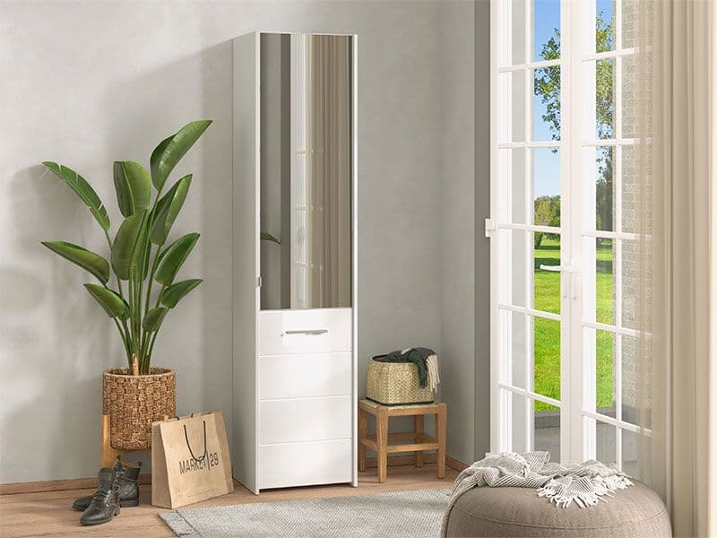 Osaka White Mirrored Slim Shoe Cabinet Cupboard - 11012393